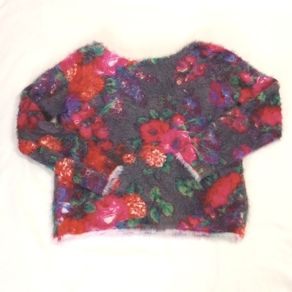 Meadow Rue Anthropologie Womens Fuzzy Sweater Sz MP Floral Pullover Furry Pink - Picture 5 of 5